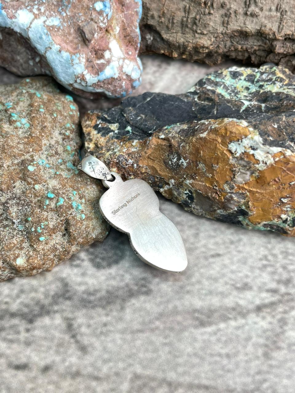 Handmade Sterling Silver Arizona Blue Turquoise Pendant "Signed Nizhoni"