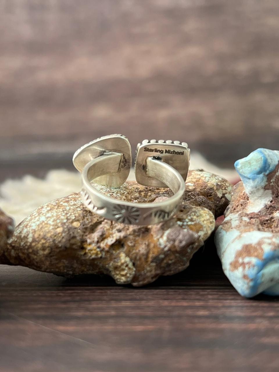 Handmade Sterling Silver Golden Hills with White Collection Adjustable Ring "Signed Nizhoni"