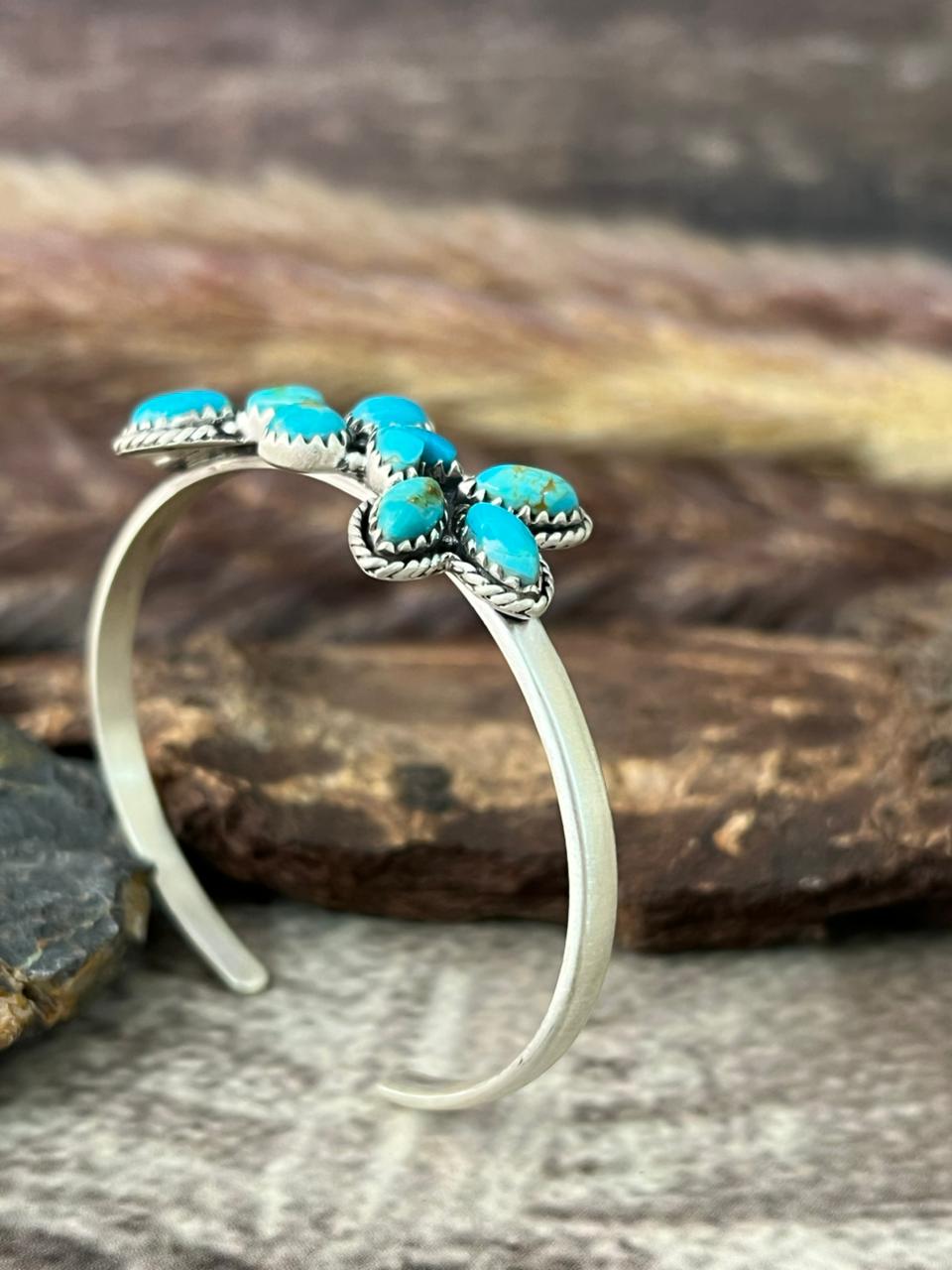 Handmade Sterling Silver Kingman Turquoise Bracelet "Signed Nizhoni"