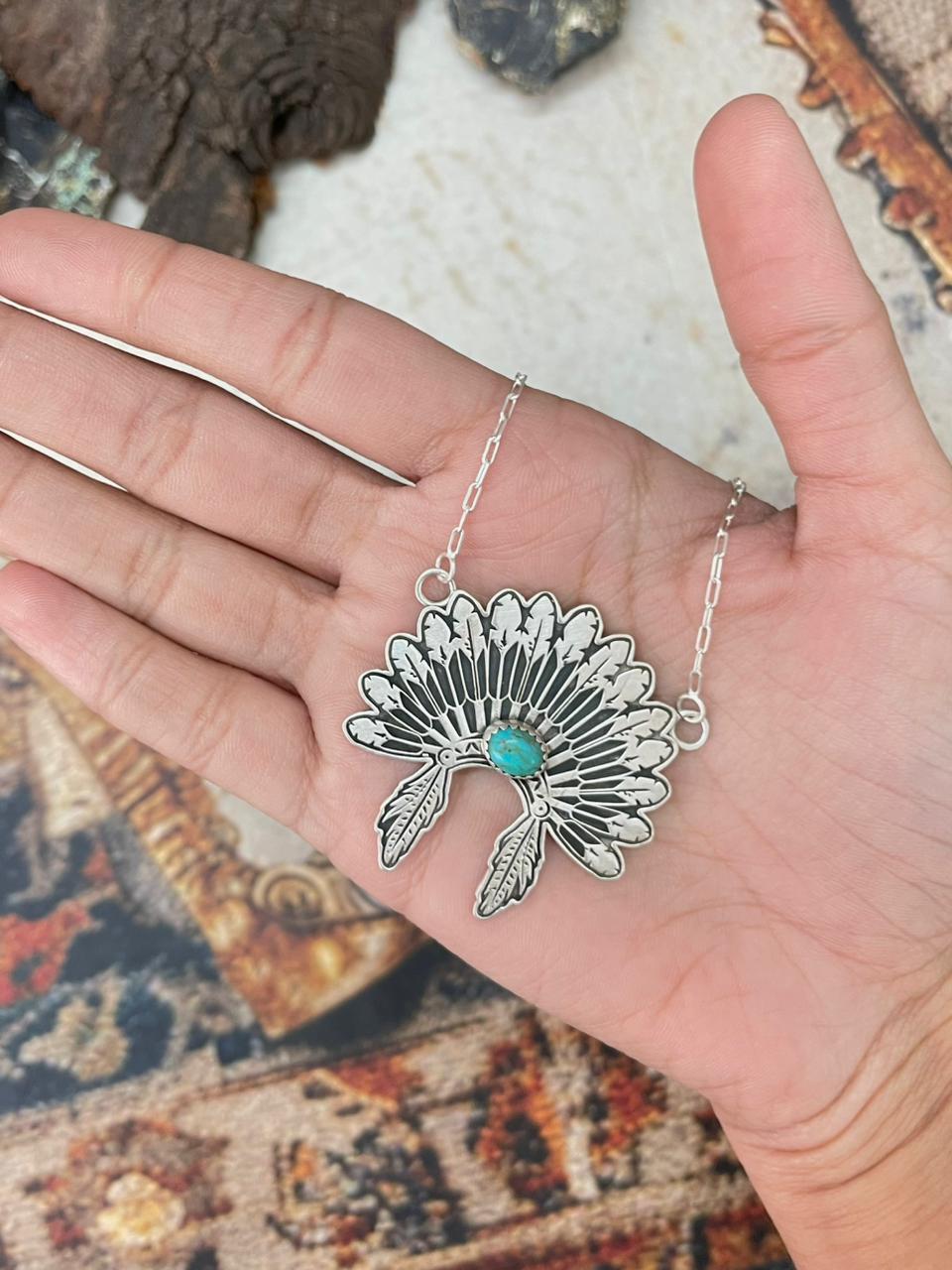 Handmade Sterling Silver Kingman Turquoise Necklace "Signed Nizhoni"