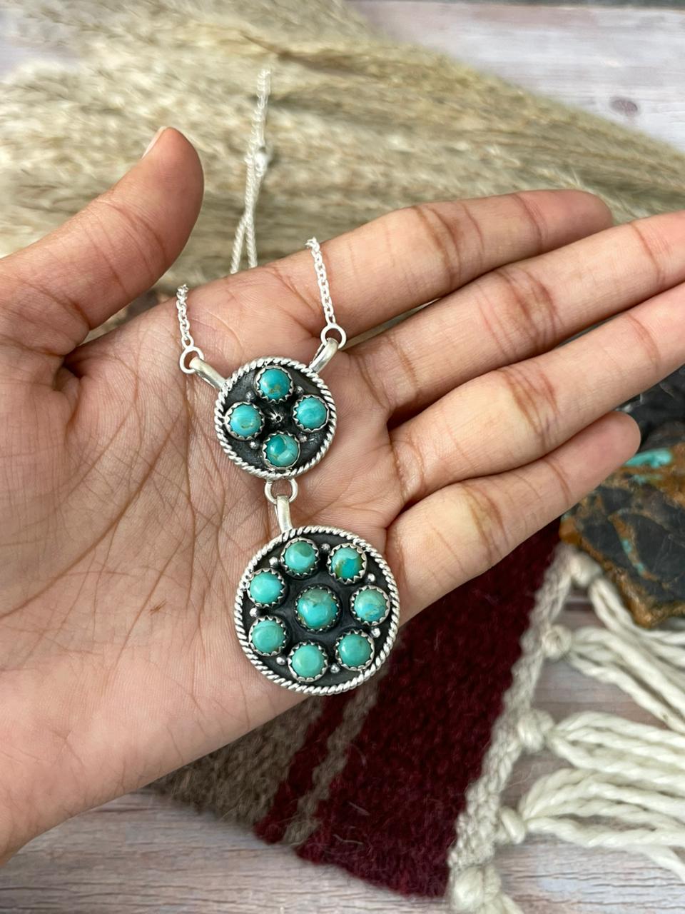 Handmade Sterling Silver Kingman Turquoise Necklace "Signed Nizhoni"