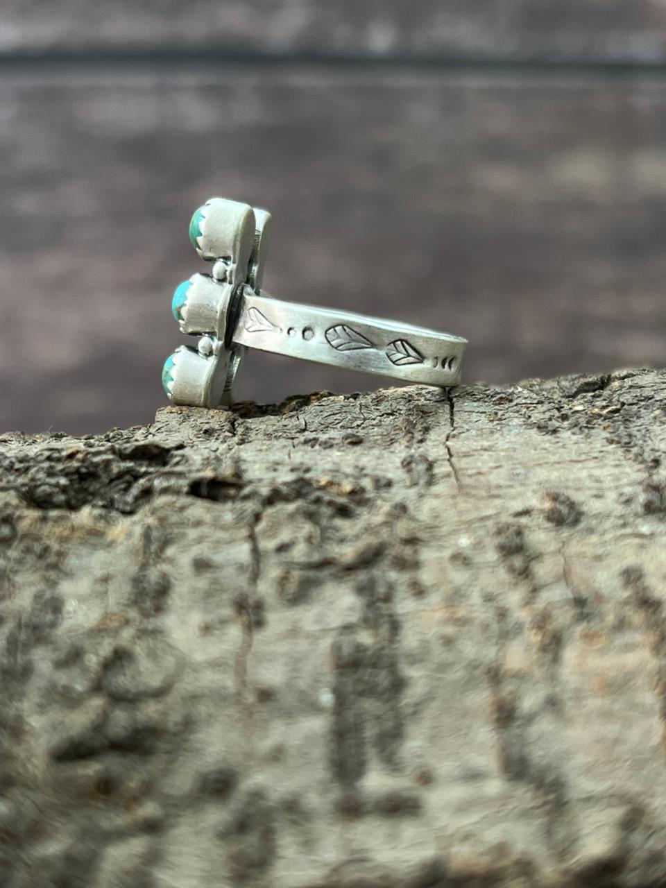 Handmade Sterling Silver Kingman Turquoise Adjustable Ring "Signed Nizhoni"