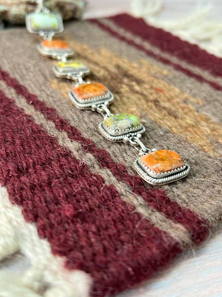 Handmade Sterling Silver Apple Coral and Palomino Pendant "Signed Nizhoni"