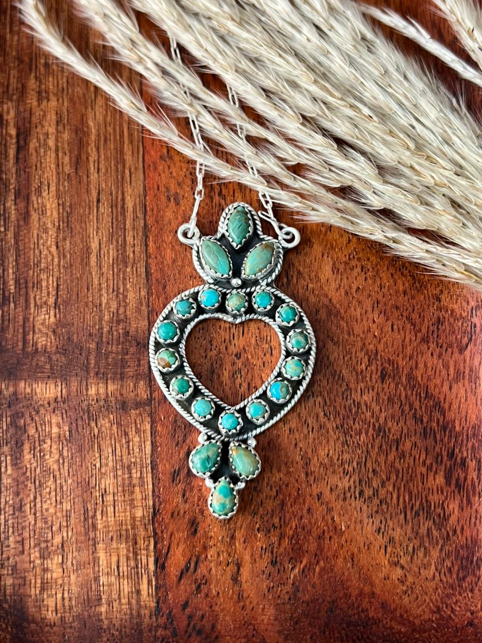 Handmade Sterling Silver Kingman Turquoise Necklace "Signed Nizhoni"