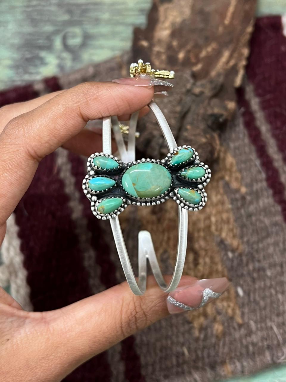Handmade Sterling Silver Kingman Turquoise Cuff Bracelet "Signed Nizhoni"
