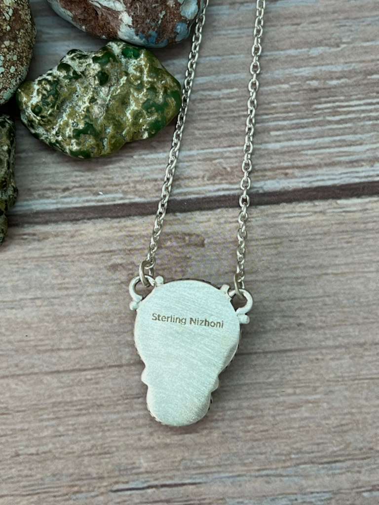 Handmade Sterling Silver Golden Hills Turquoise Necklace with Signed Nizhoni