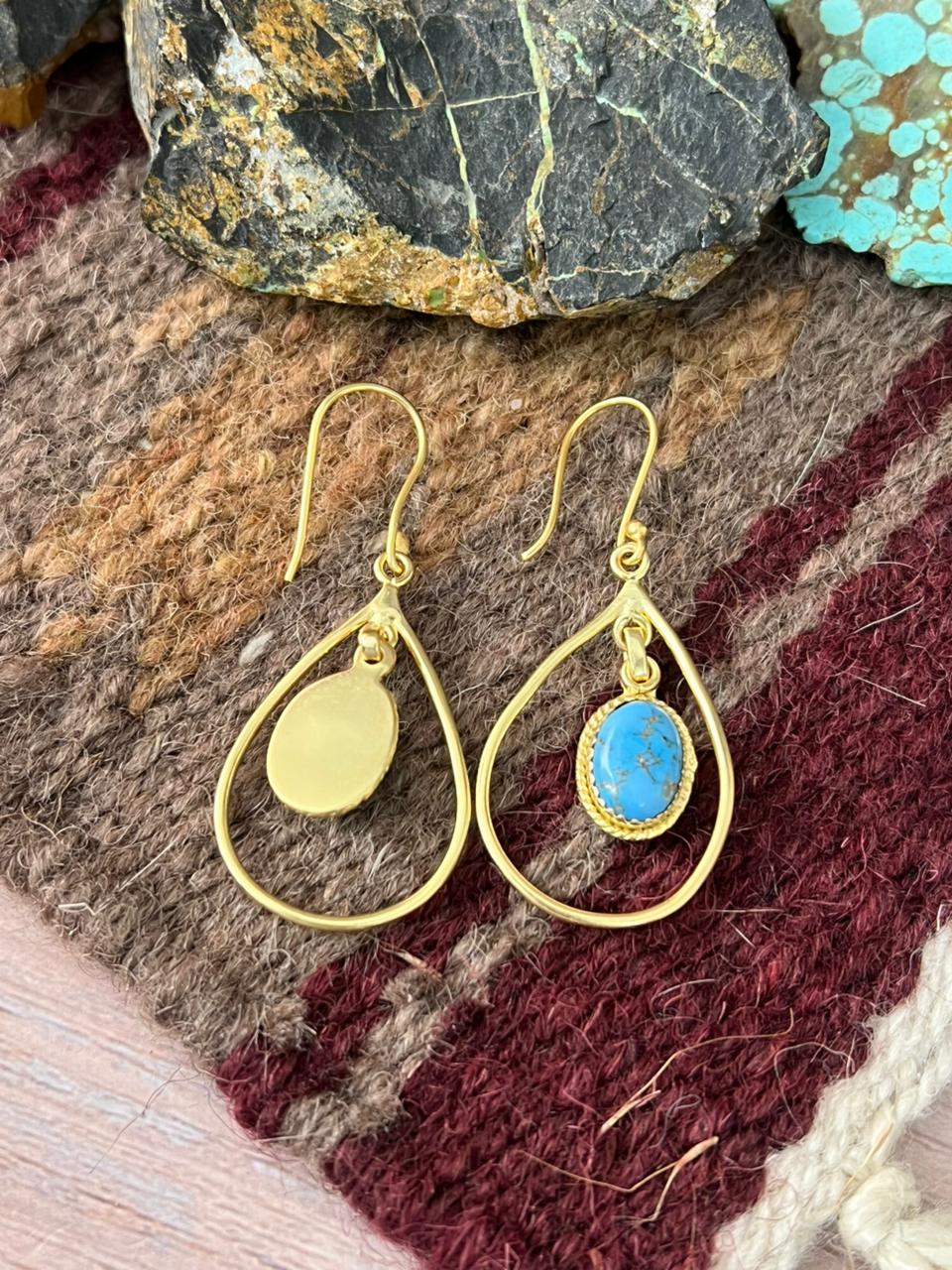 “The Golden Collection” Handmade Natural Golden Hills Turquoise Hook Dangle Earrings