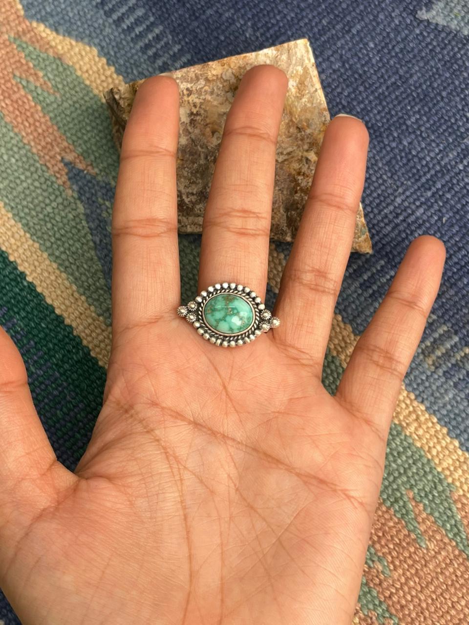 Handmade Sterling Silver Emerald Valley Adjustable Ring " Signed Nizhoni"