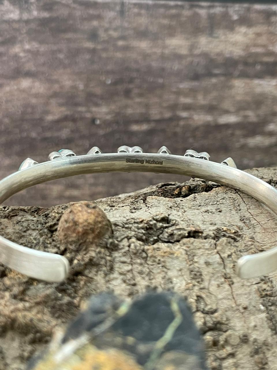 "Heart Collection" Handmade Sterling Silver Kingman Turquoise Bracelet "Signed Nizhoni"
