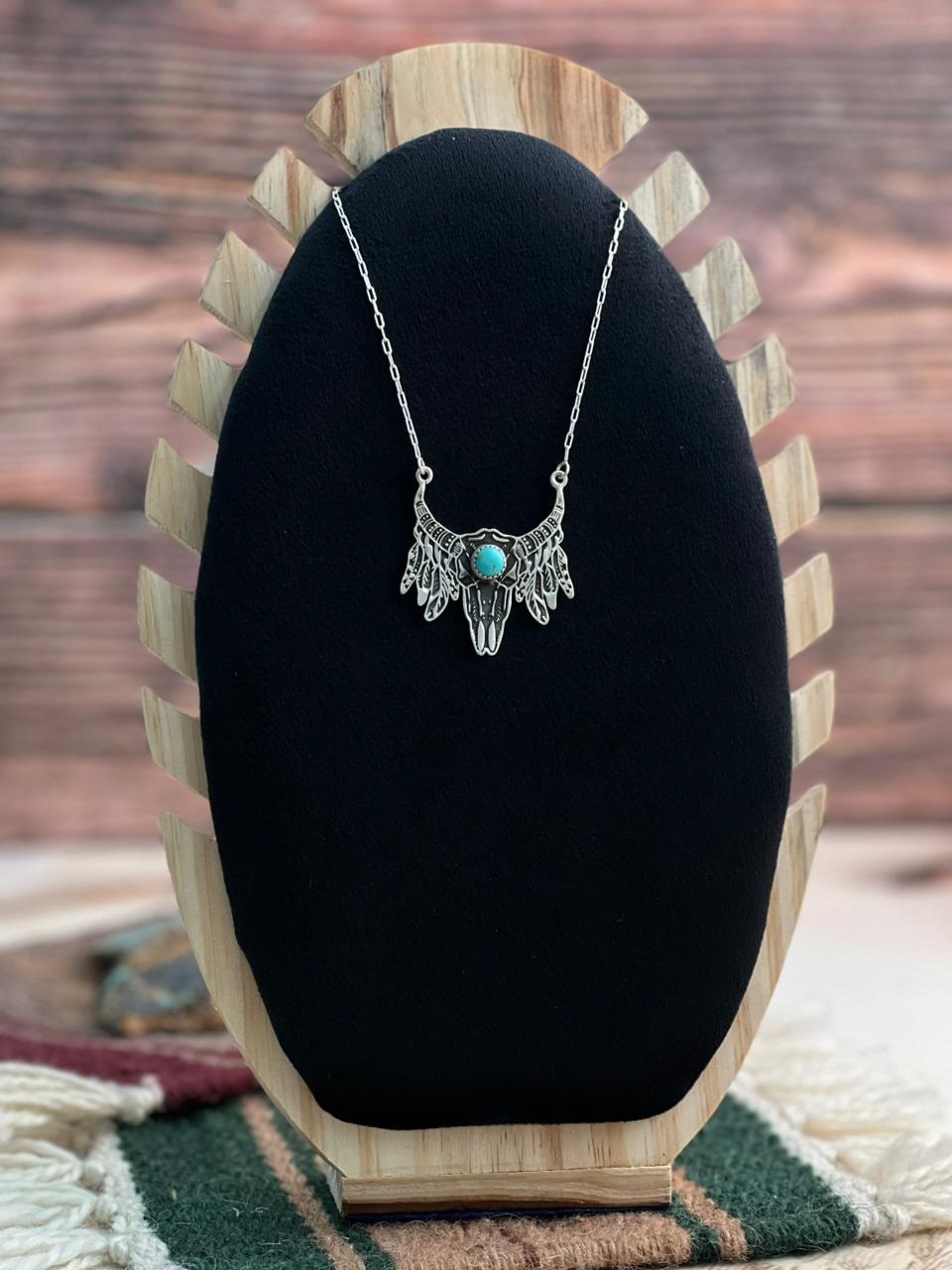 Handmade Sterling Silver Kingman Turquoise Necklace "Signed Nizhoni"