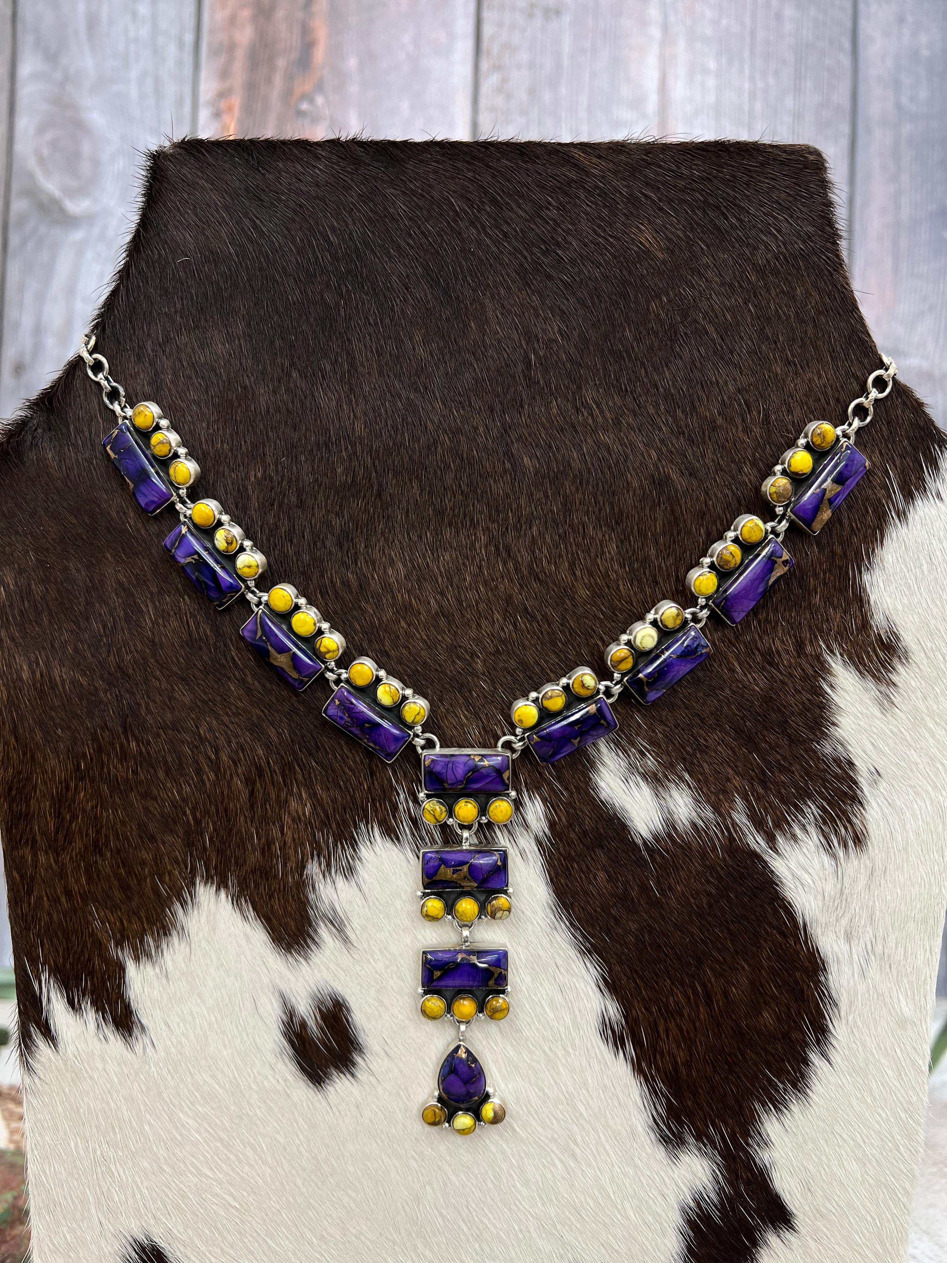 Handmade Sterling Silver Grape Dahlia, Honey Dahlia Necklace with Signed Nizhoni