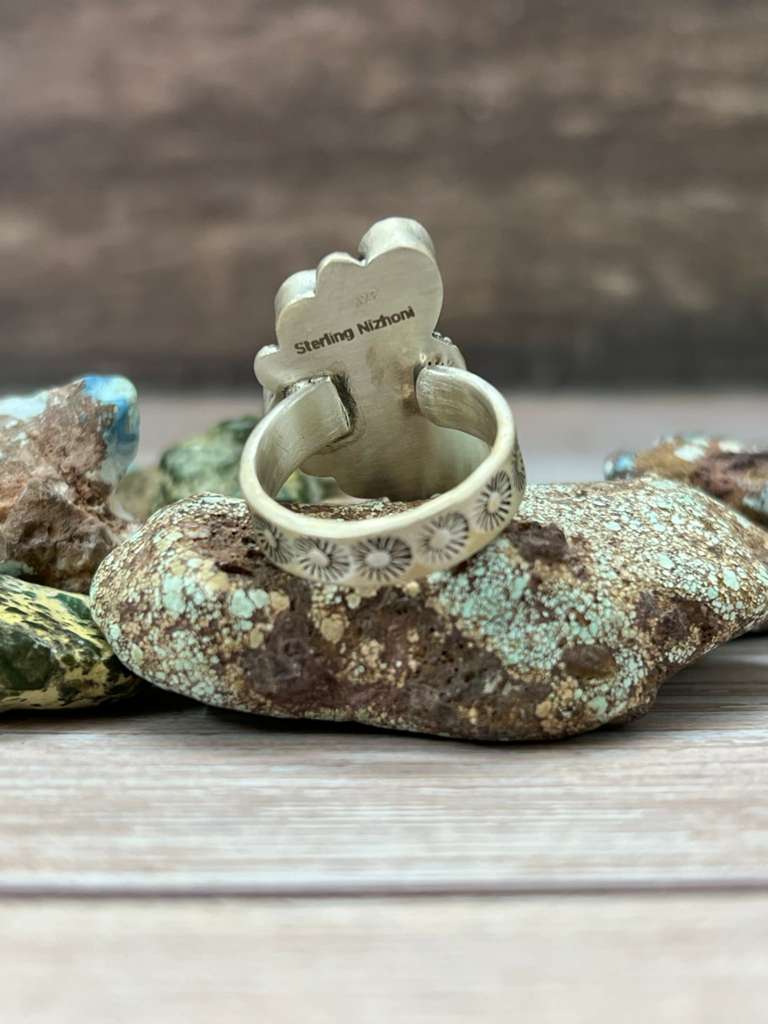 Handmade Sterling Silver Wild Horse Magnesite Adjustable Ring "Signed Nizhoni"
