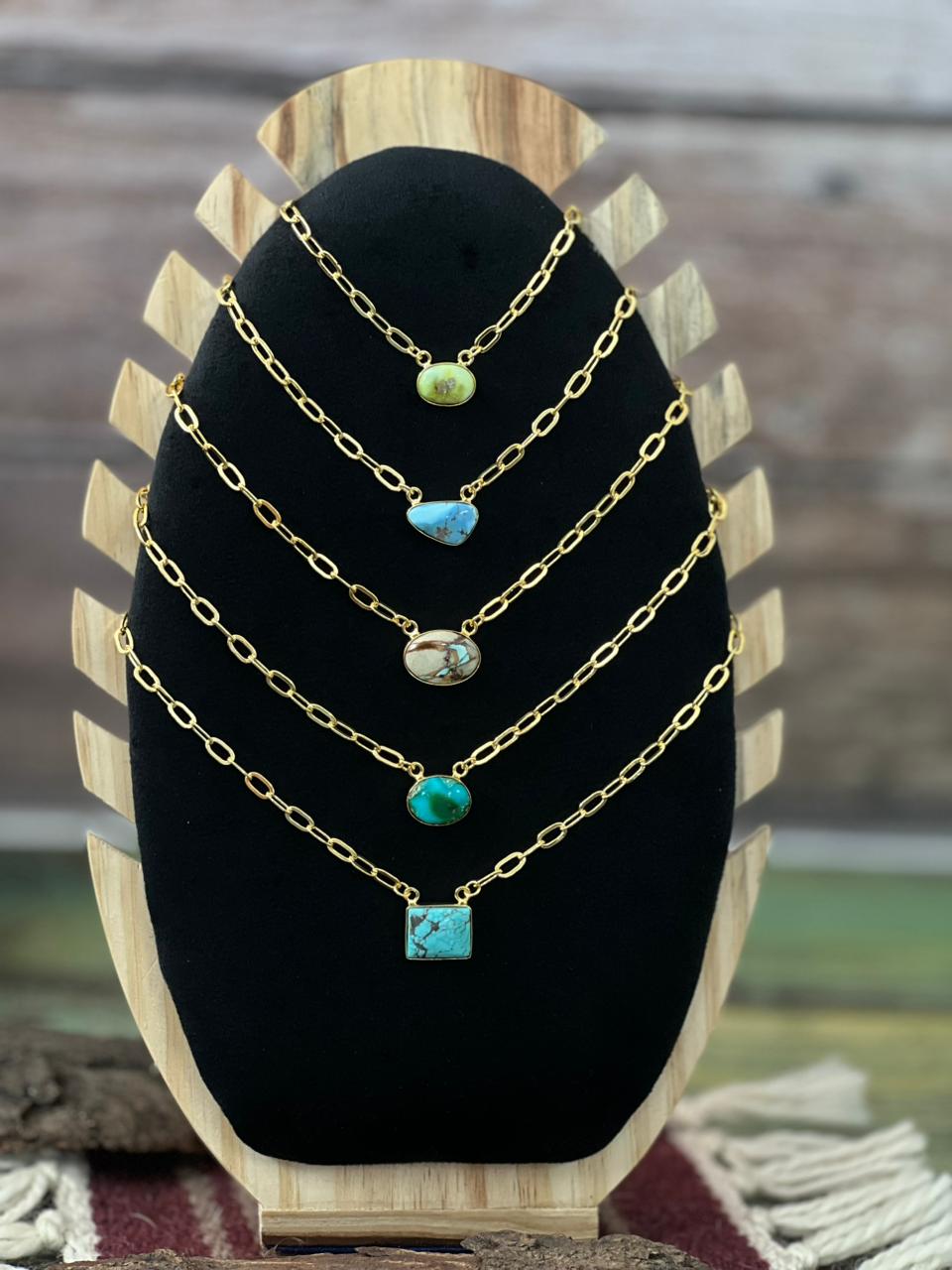 “The Golden Collection” The Grand Mesa Handmade Number 8 Turquoise with Gold Multi Stones Necklace
