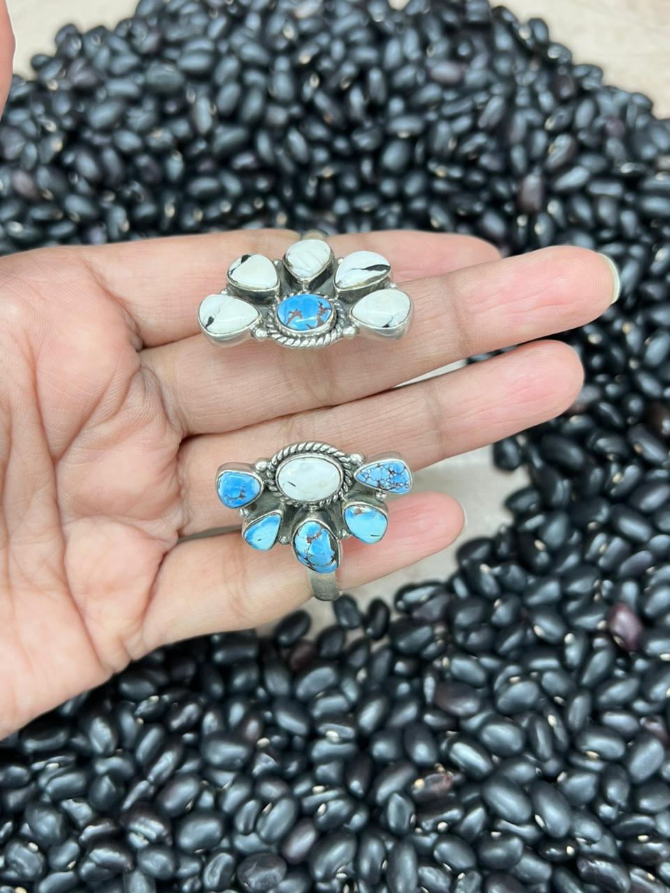 Handmade Sterling Silver Golden Hills with White Collection Bracelet "Signed Nizhoni"