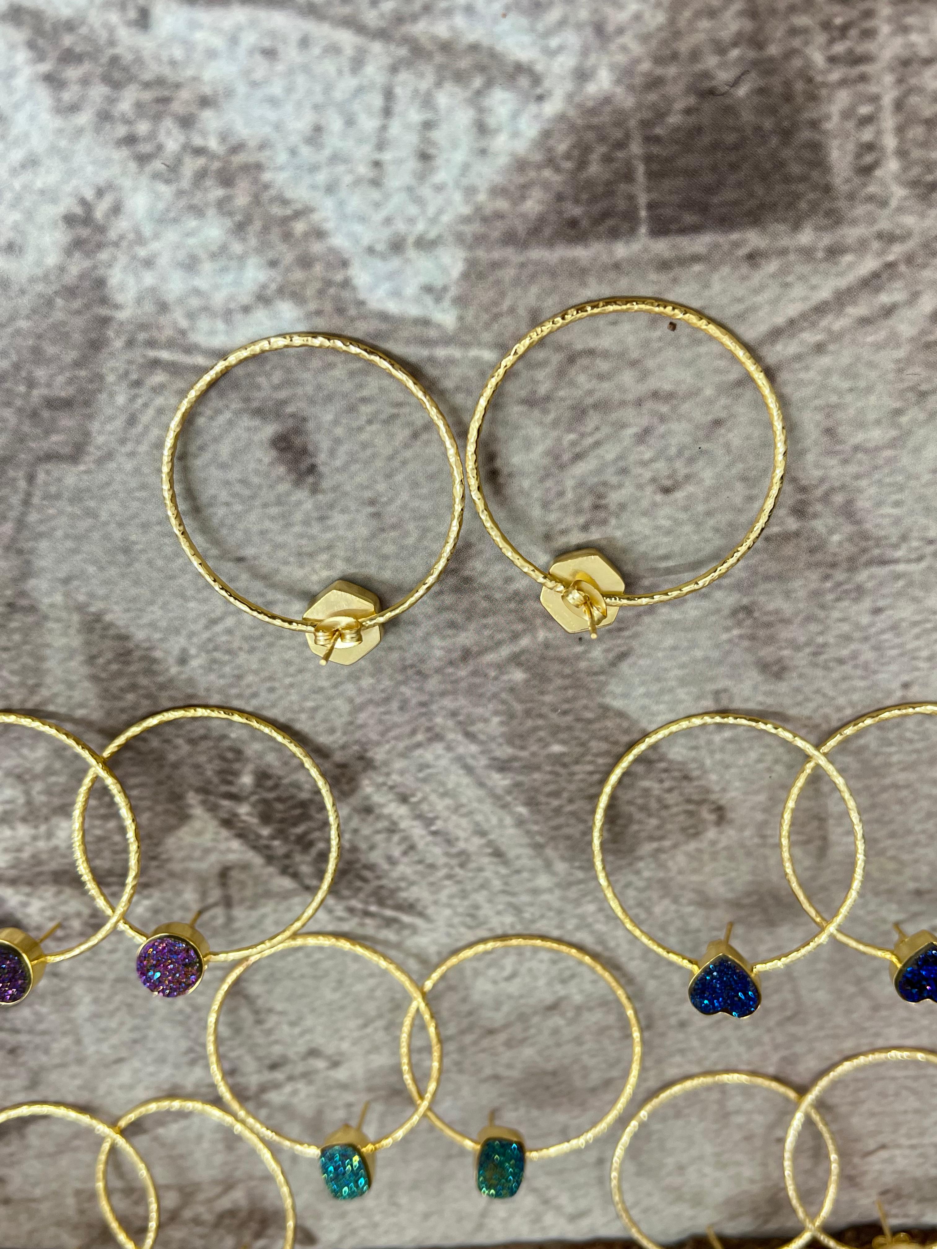 “The Boho Collection” Handmade Natural Druzy Hoop Earrings 5 Styles