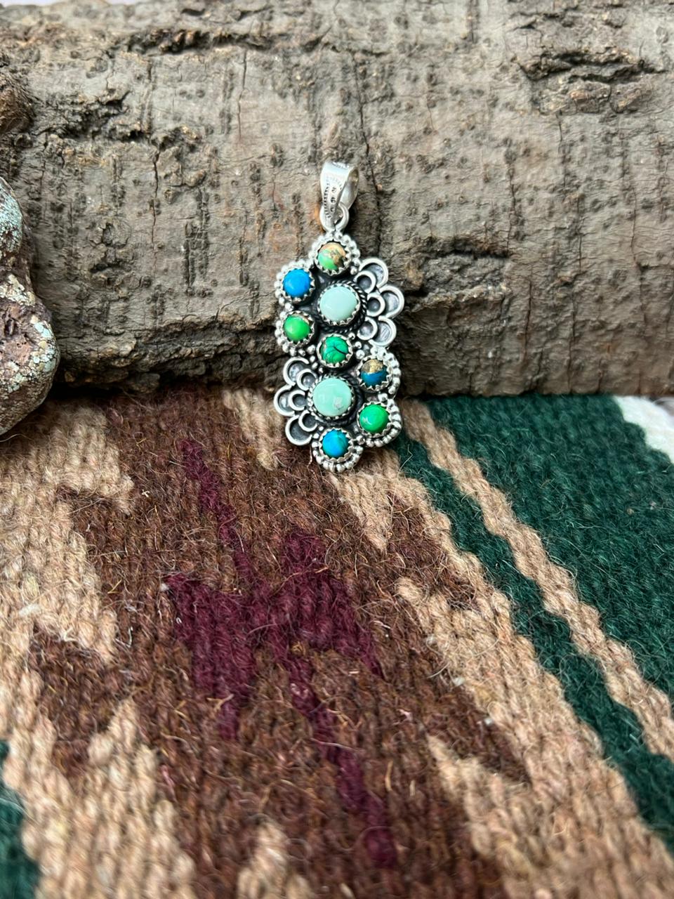 Handmade Sterling Silver Paloma with Peacock Dahlia Pendant "Signed Nizhoni"