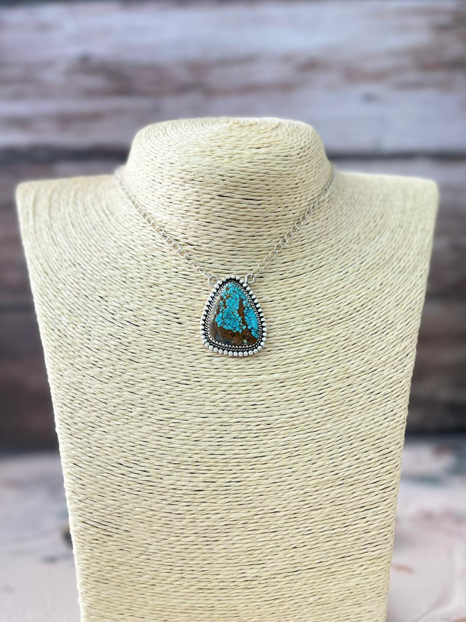 Handmade Sterling Silver Number 8 Turquoise Necklace "Signed Nizhoni" (5)