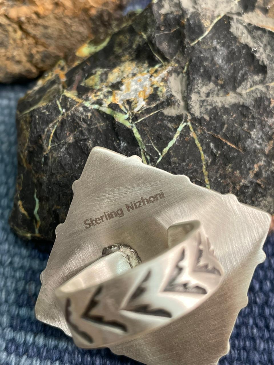 Handmade Sterling Silver White Buffalo Adjustable Ring "Signed Nizhoni"