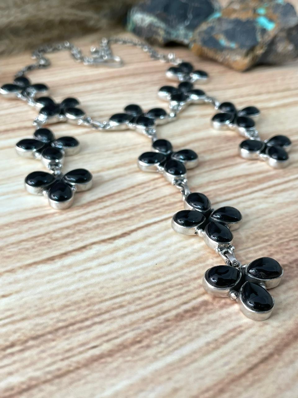 Handmade Sterling Silver Black Onyx Choker Necklace "Signed Nizhoni"