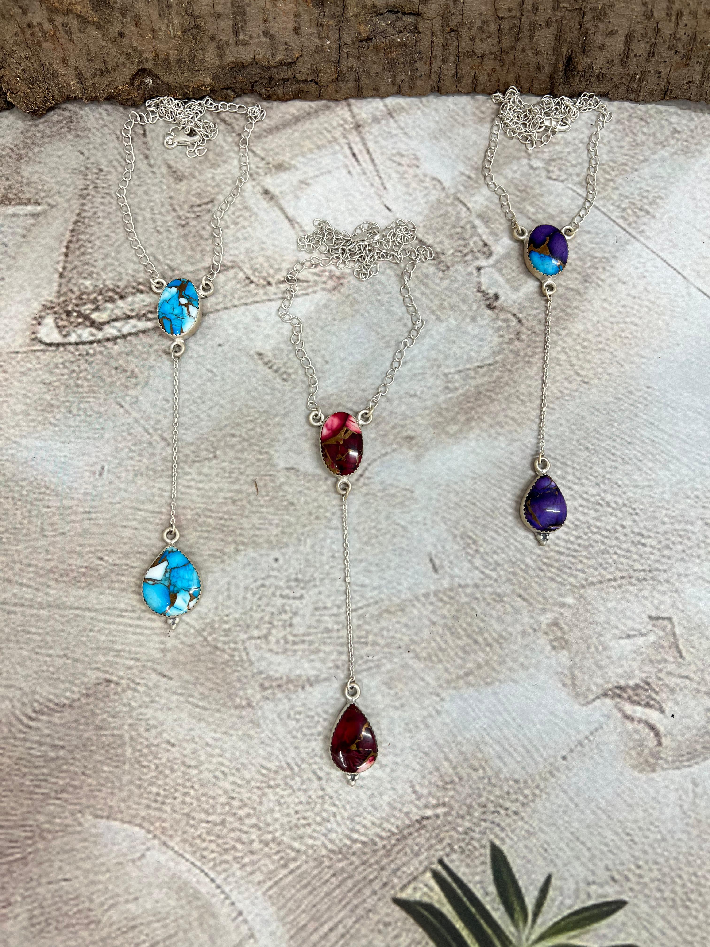 Handmade Sterling Silver Multi Stone Necklace with Signed Nizhoni