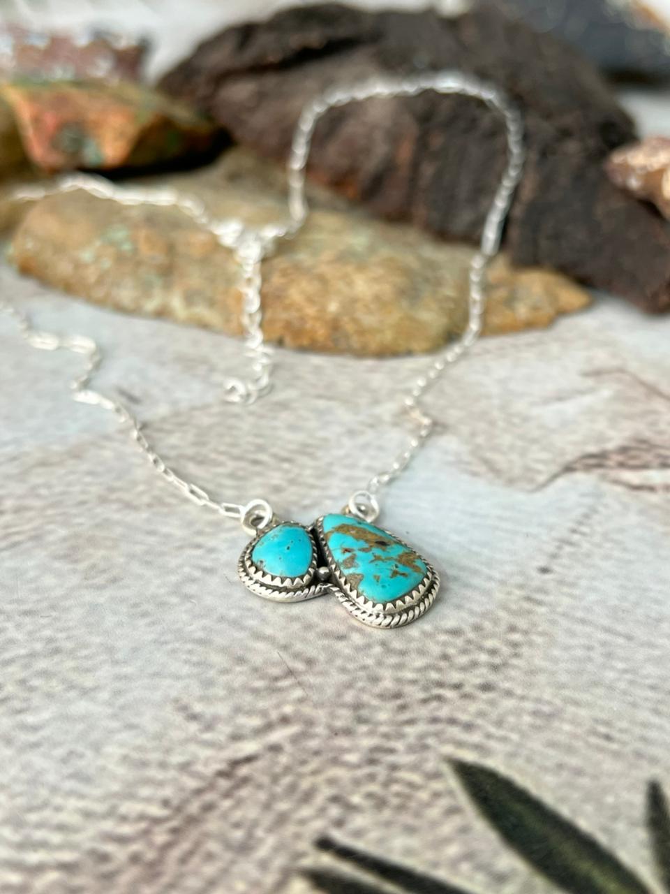 Handmade Sterling Silver Santa Maria Turquoise Necklace "Signed Nizhoni"