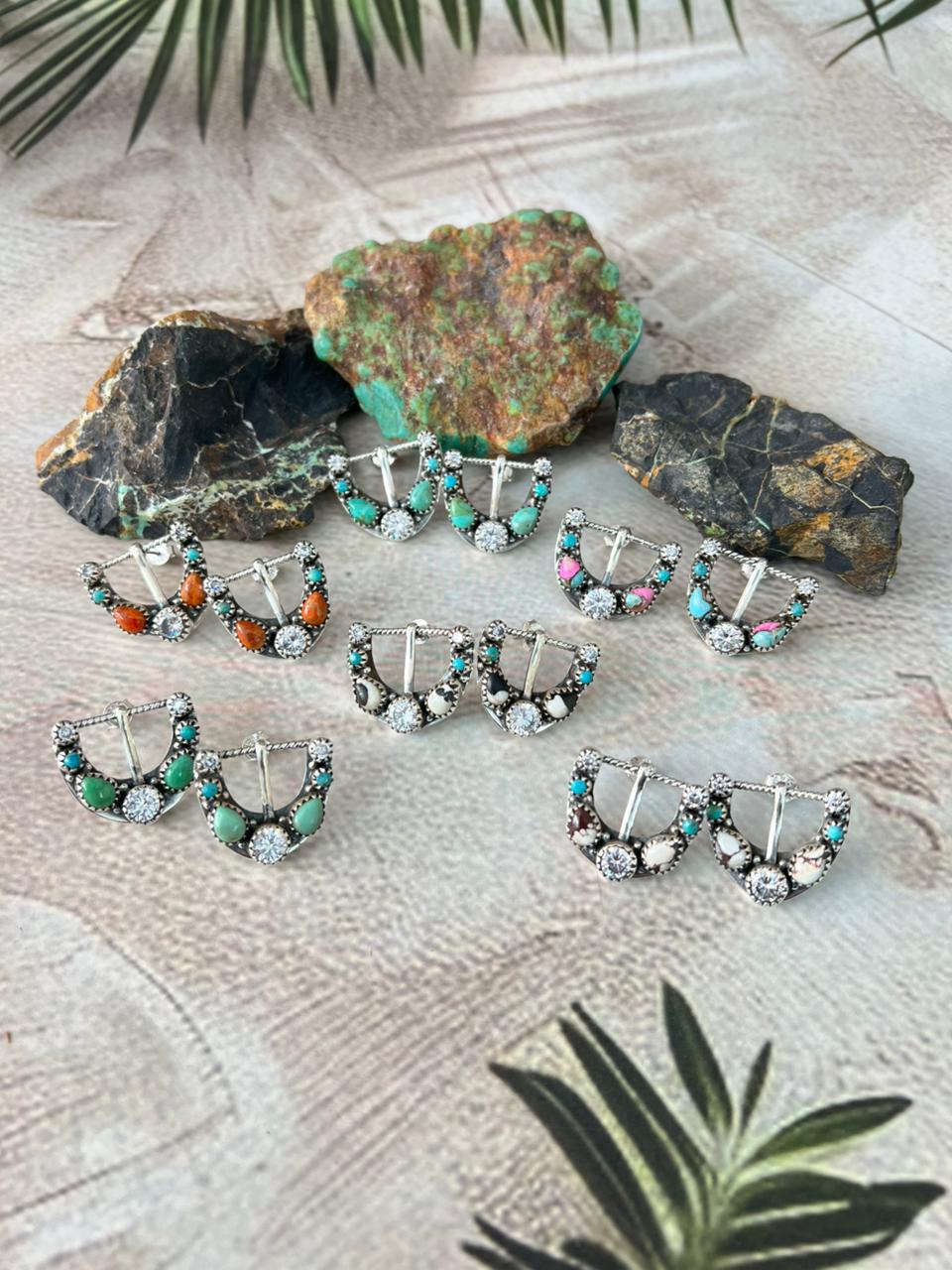 Handmade Sterling Silver Multi Stone Post Studs Earrings "Signed Nizhoni"