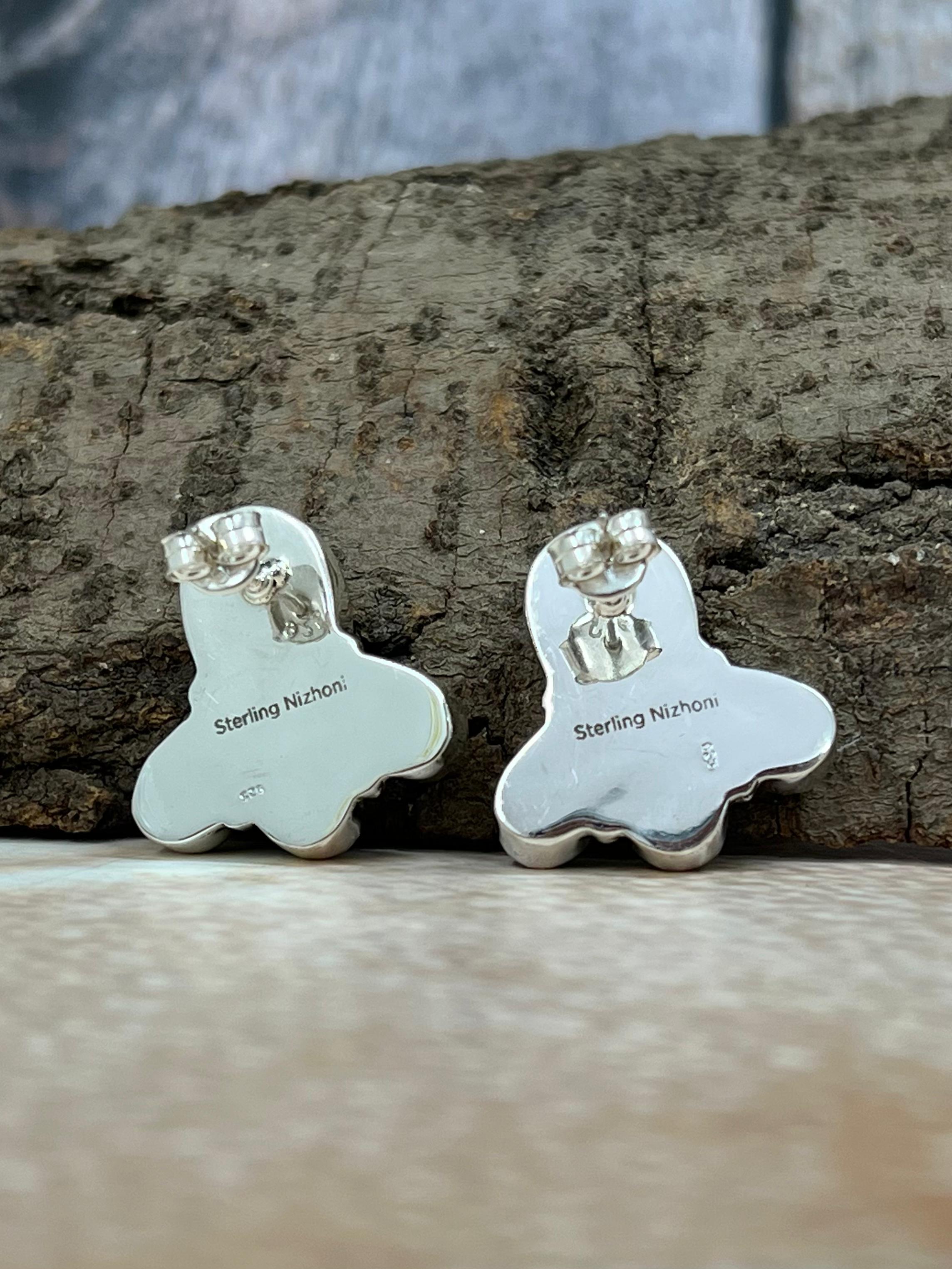 Handmade Sterling Silver Peacock Dahlia with Druzy Studs with Signed Nizhoni