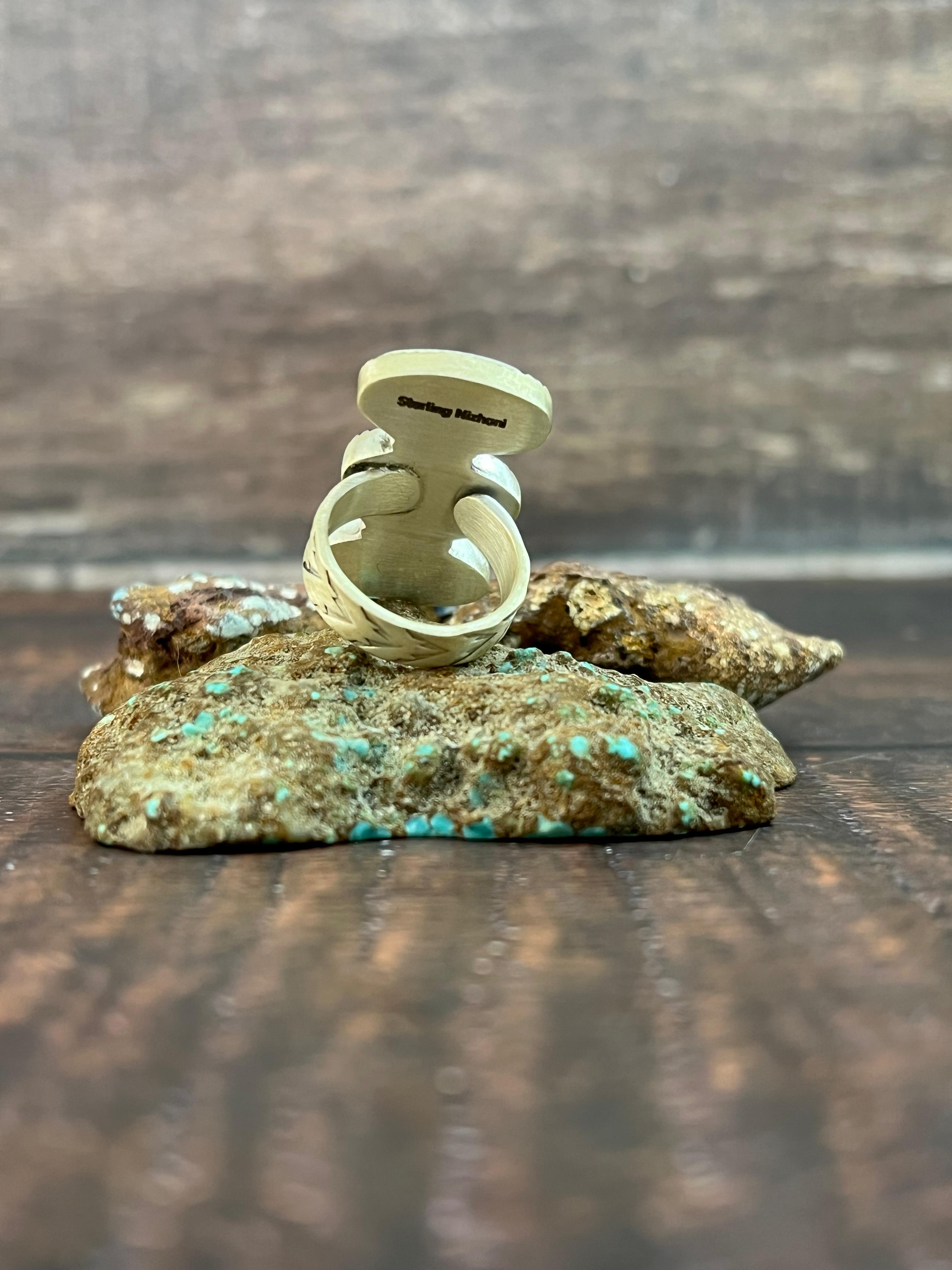 Handmade Sterling Silver White Buffalo Adjustable Ring, Signed Nizhoni