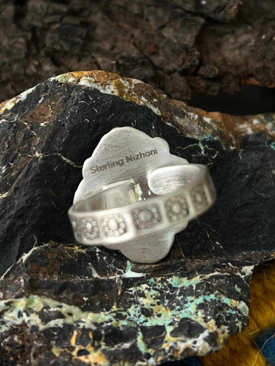 Handmade Sterling Silver Emerald Valley Turquoise Adjustable Ring "Signed Nizhoni"