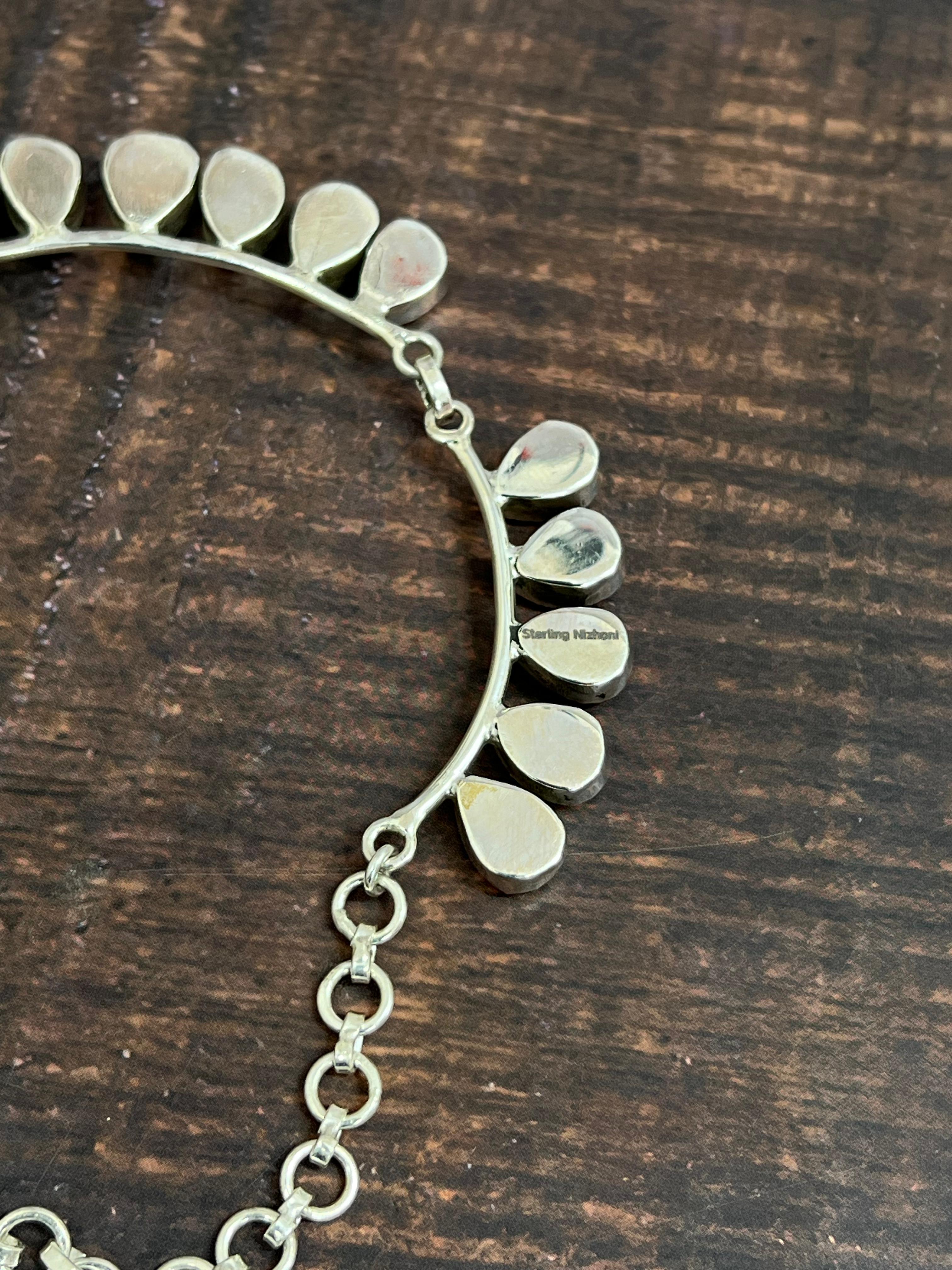 ** 4TH OF JULY ** Handmade Sterling Silver Synthetic Opal Necklace with Signed Nizhoni