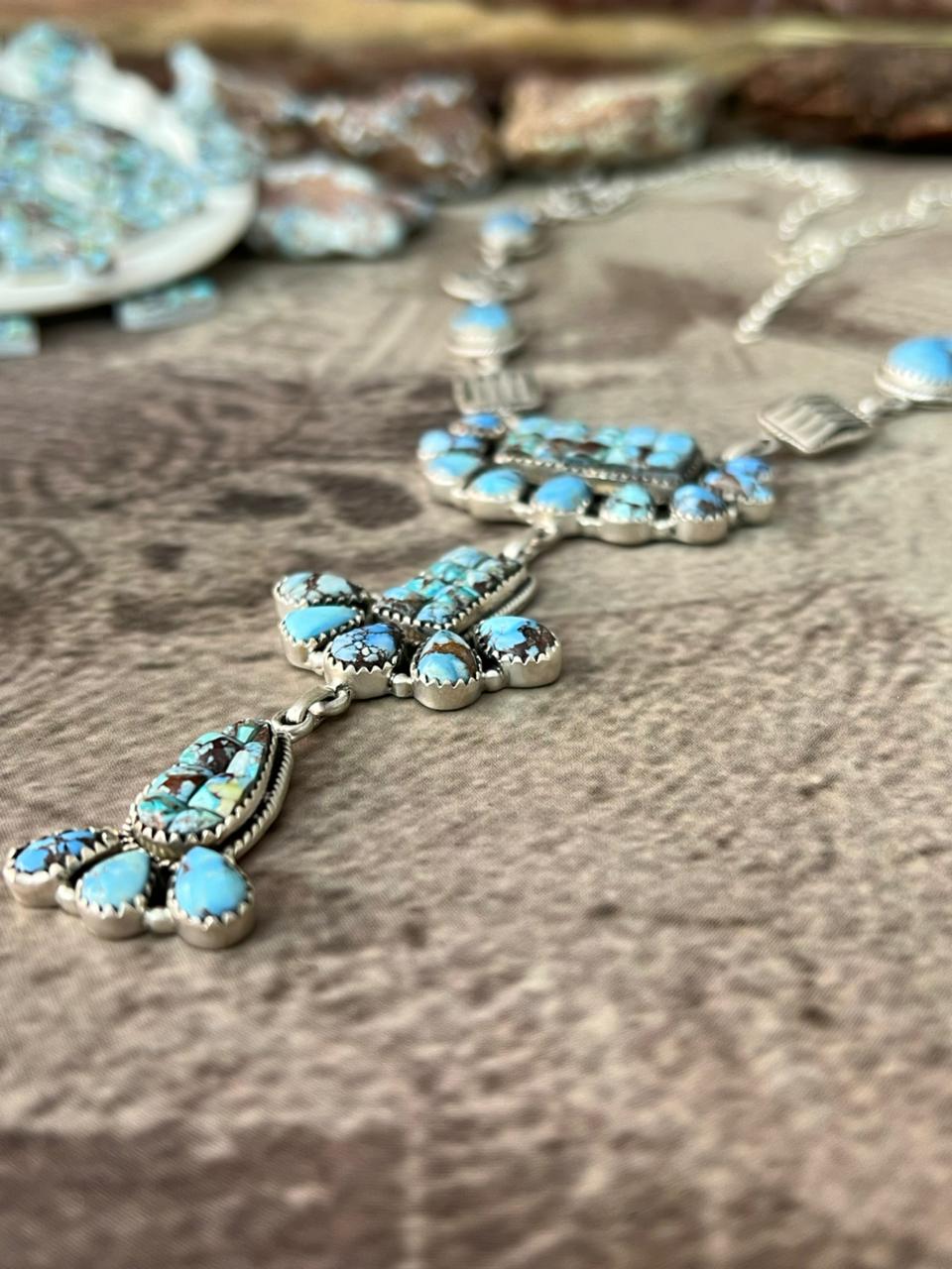 Handmade Sterling Silver 'Golden Hills Turquoise Cobble Collection' Necklace "Signed Nizhoni"
