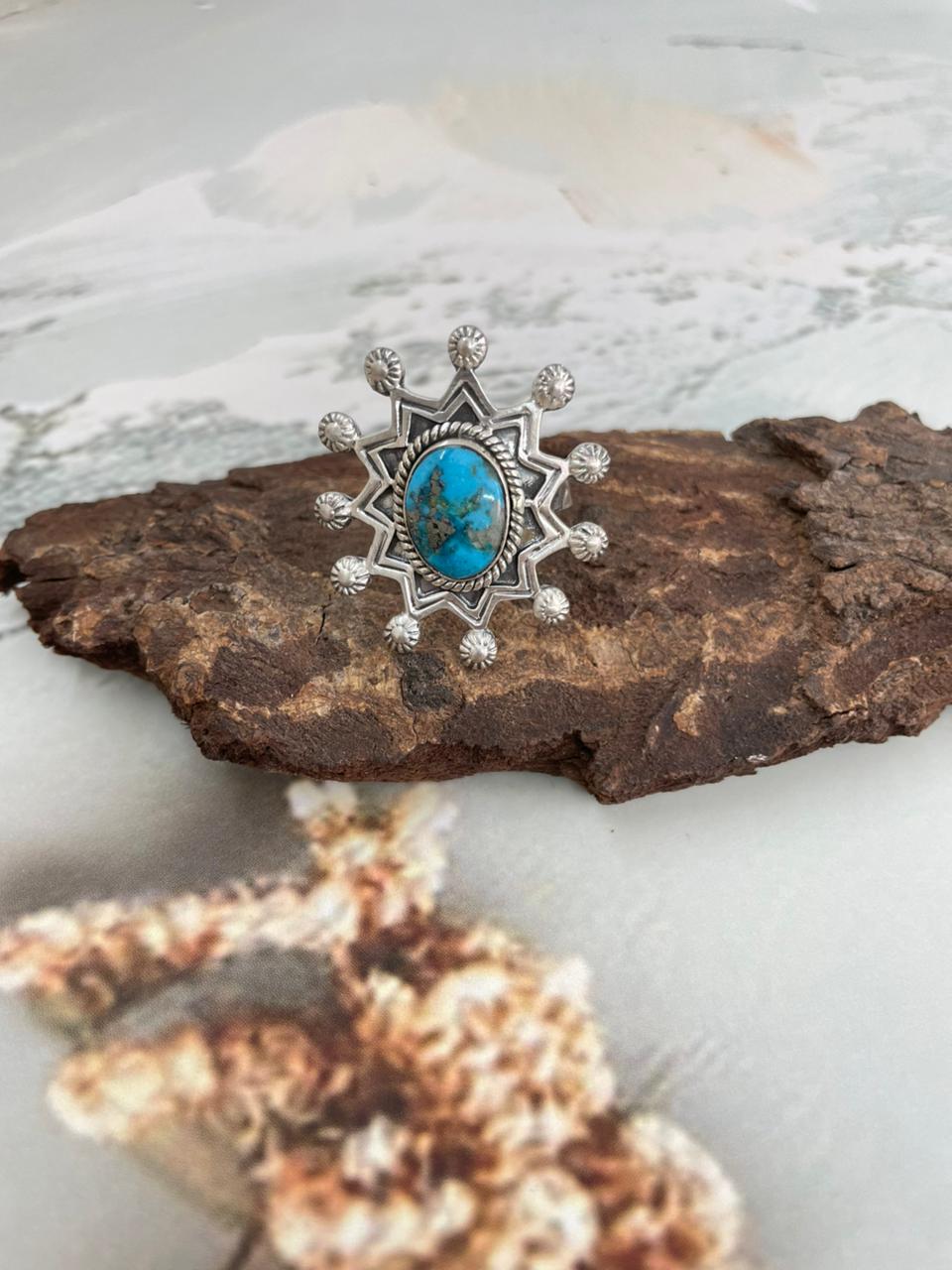 Handmade Sterling Silver Persian Turquoise Adjustable Ring "Signed Nizhoni"