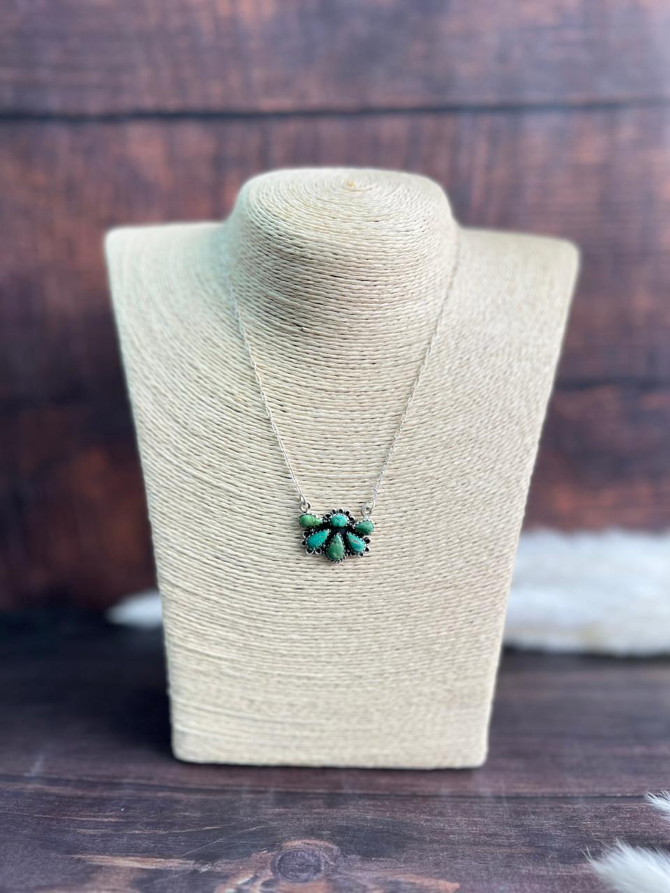Handmade Sterling Silver Emerald Valley Turquoise Necklace "Signed Nizhoni"