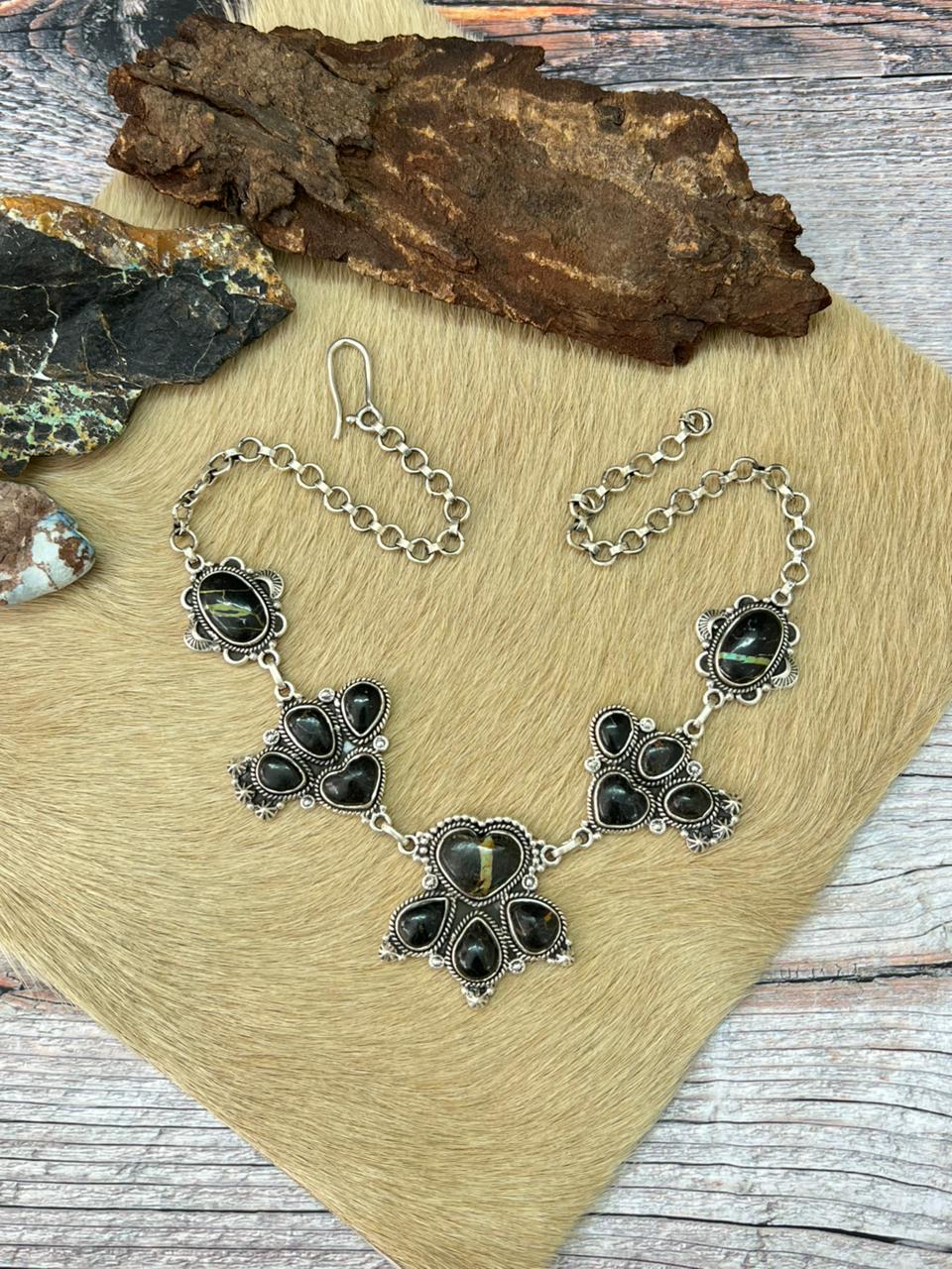 Handmade Sterling Silver Blackjack Turquoise Choker Necklace "Signed Nizhoni"