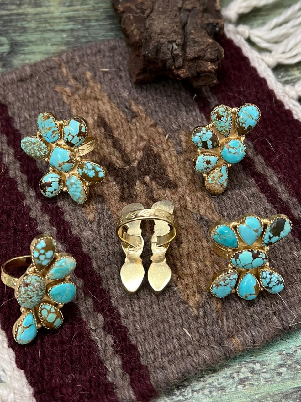 “The Golden Collection” Handmade Number 8 Turquoise with Gold Adjustable Ring