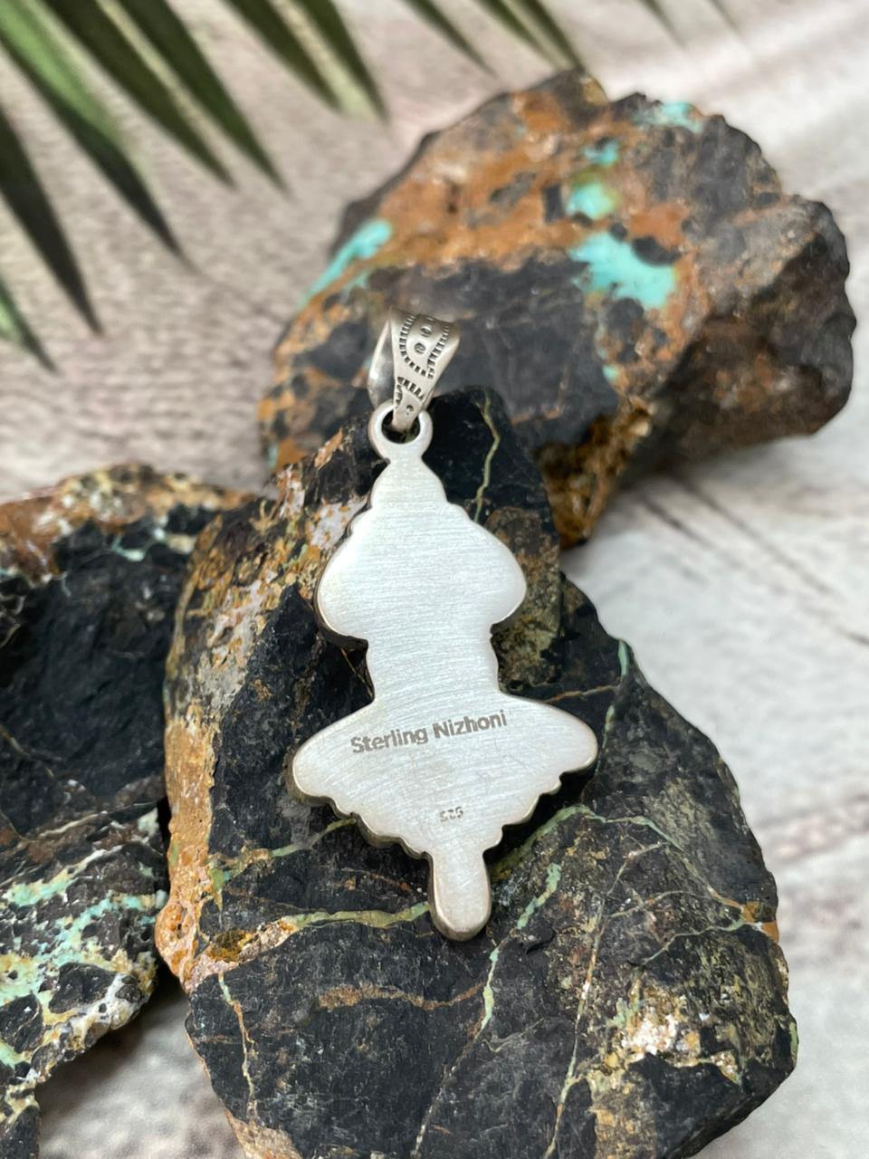 Handmade Sterling Silver Kingman Turquoise Pendant "Signed Nizhoni"
