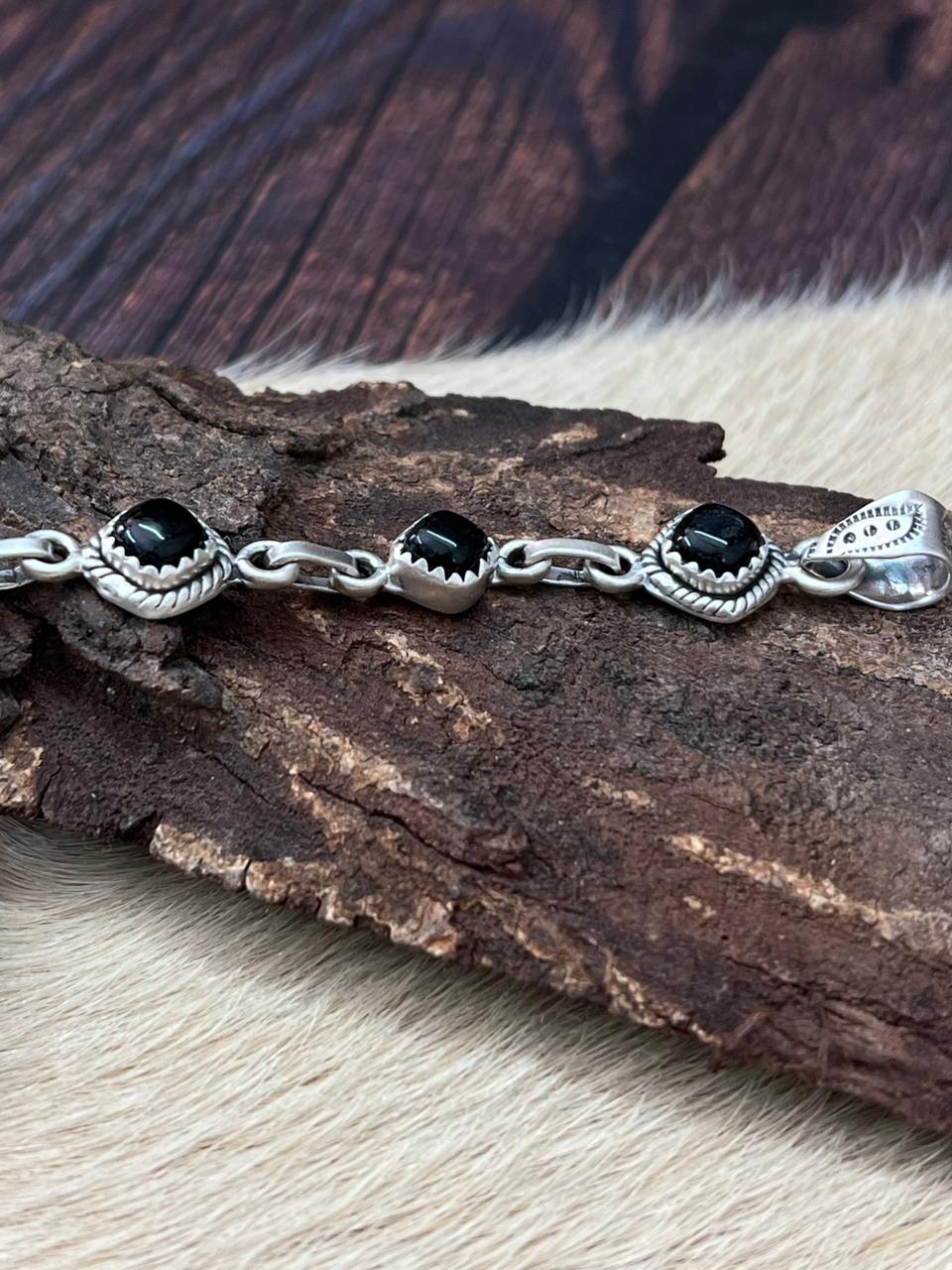 Handmade Sterling Silver Black Onyx Pendant "Signed Nizhoni"