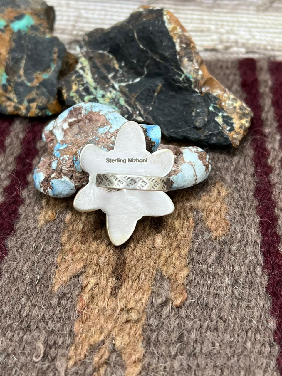 Handmade Sterling Silver Golden Hills Turquoise Adjustable Ring "Signed Nizhoni"