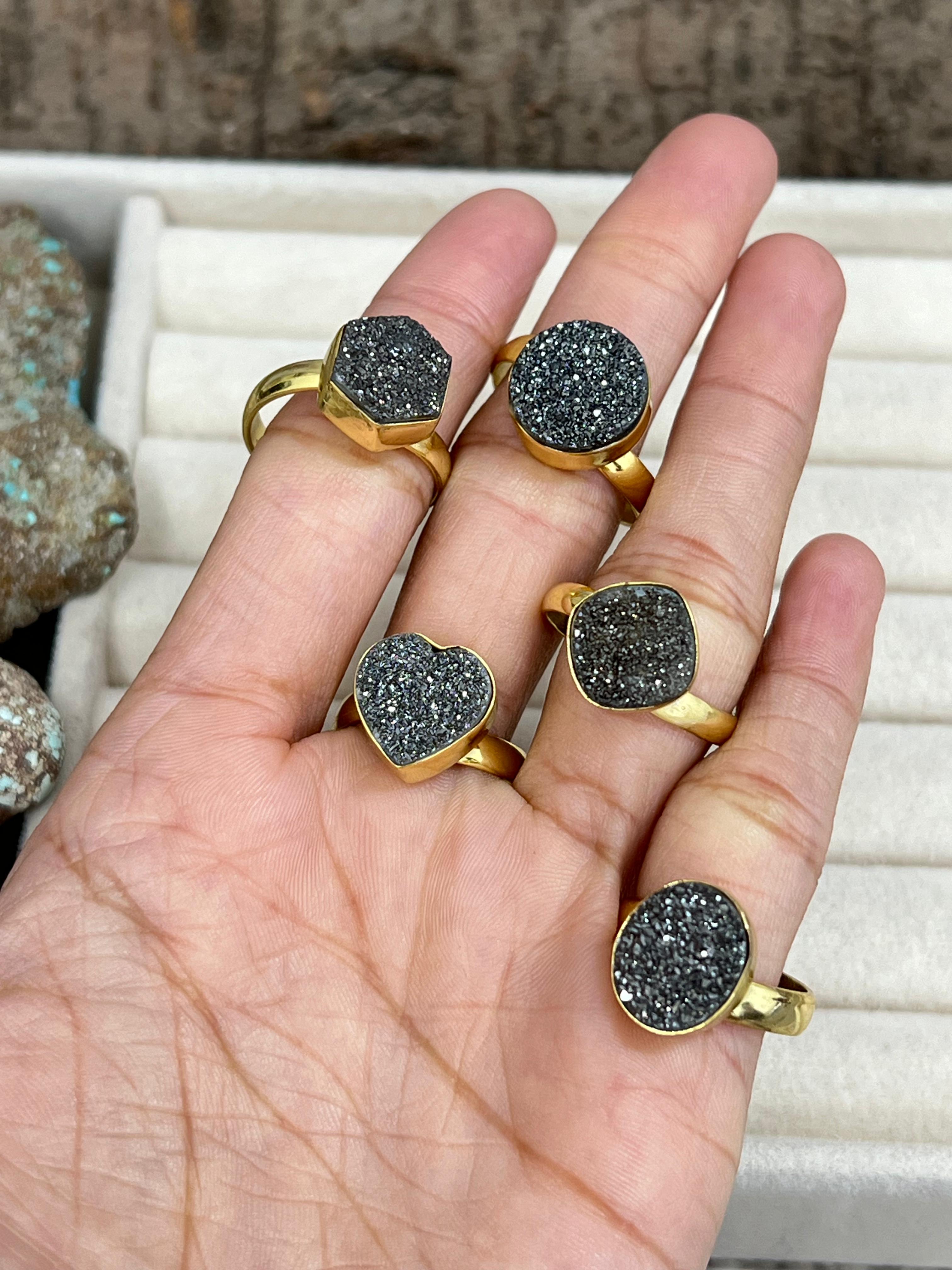 “The Boho Collection” Handmade Natural Charcoal Druzy Adjustable Ring
