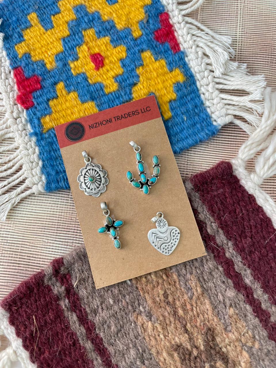 Handmade Sterling Silver Kingman Turquoise Pendant Set