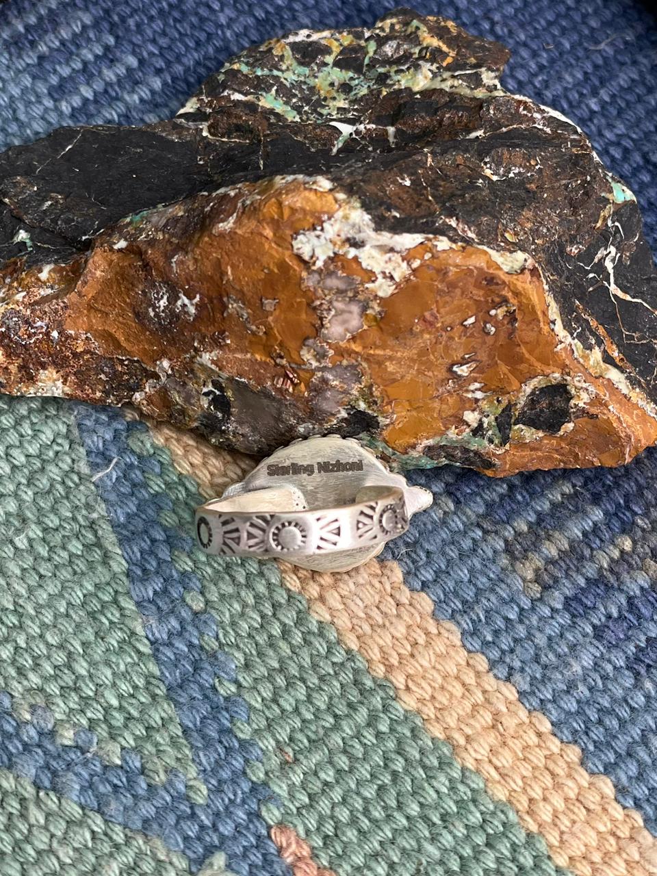 Handmade Sterling Silver Hot Pink Adjustable Ring " Signed Nizhoni"