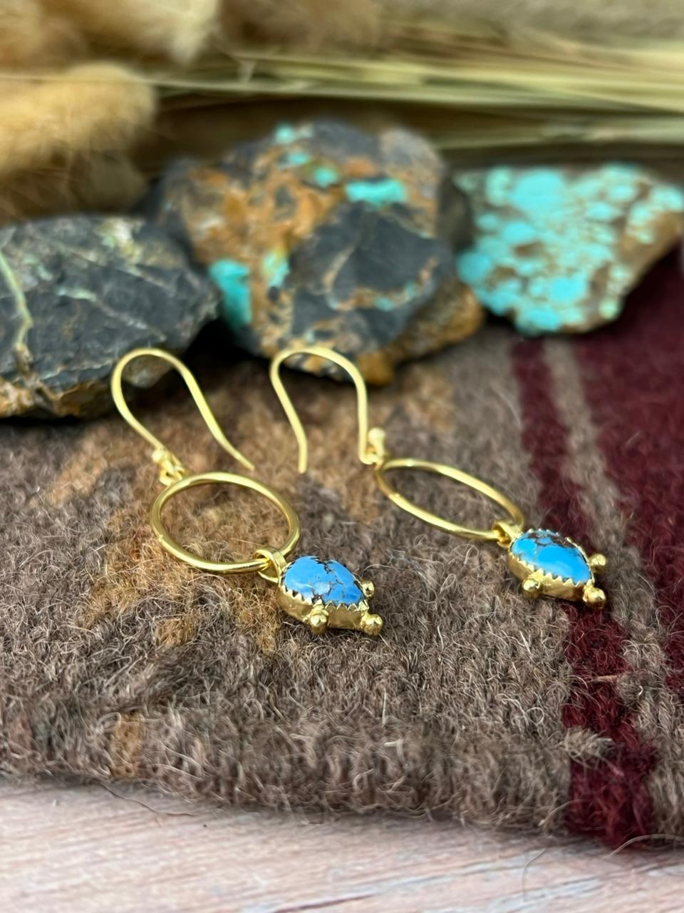 “The Golden Collection” Handmade Natural Golden Hills Turquoise Hoop Dangle Earrings
