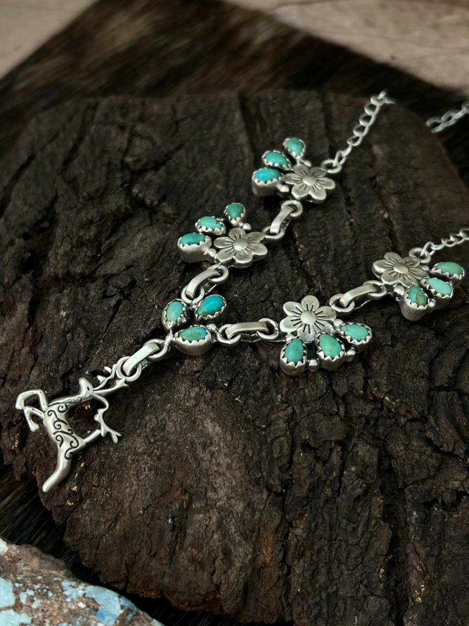 Handmade Sterling Silver Kingman Turquoise Necklace "Signed Nizhoni"