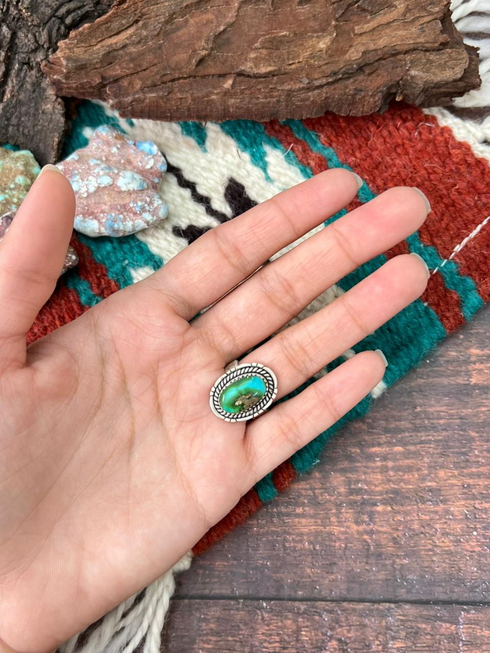 Handmade Sterling Silver Sonoran Mountain Turquoise Adjustable Ring " Signed Nizhoni" (2)