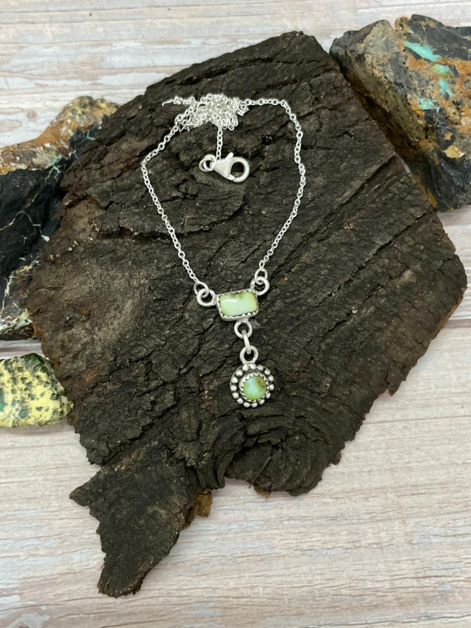 Handmade Sterling Silver Palomino Turquoise Drop Necklace "Signed Nizhoni"