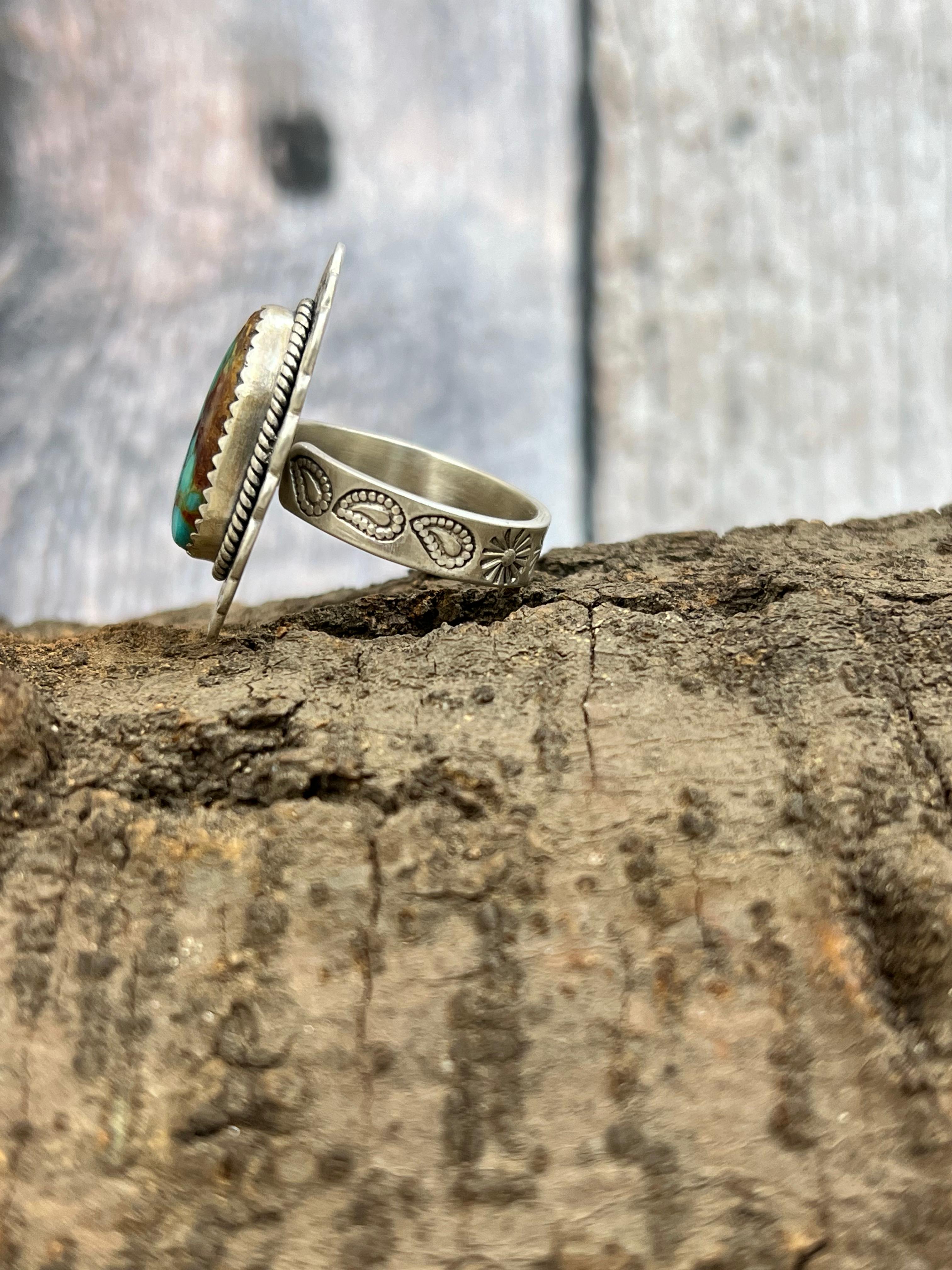 Handmade Sterling Silver Hardy Pit Adjustable Ring with Signed Nizhoni