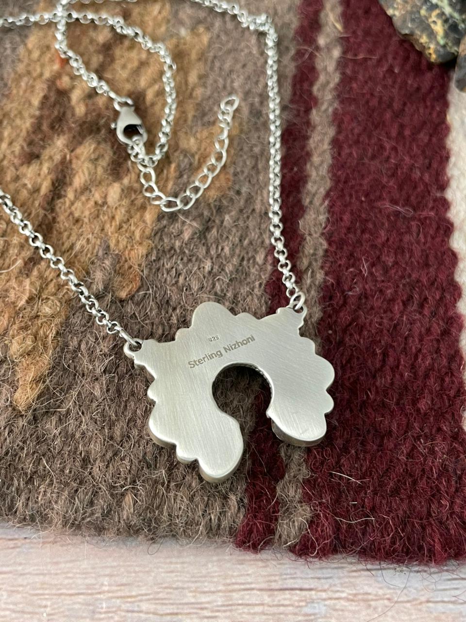 Handmade Sterling Silver White Water Turquoise Naja Necklace "Signed Nizhoni"