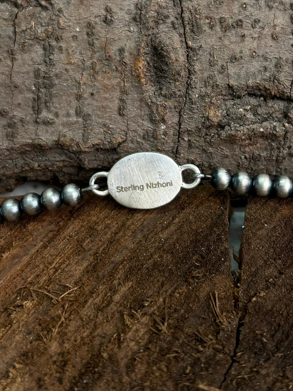 Handmade Sterling Silver Beaded Golden Hills, Sonoran Mountain Turquoise Chain Bracelet "Signed Nizhoni"