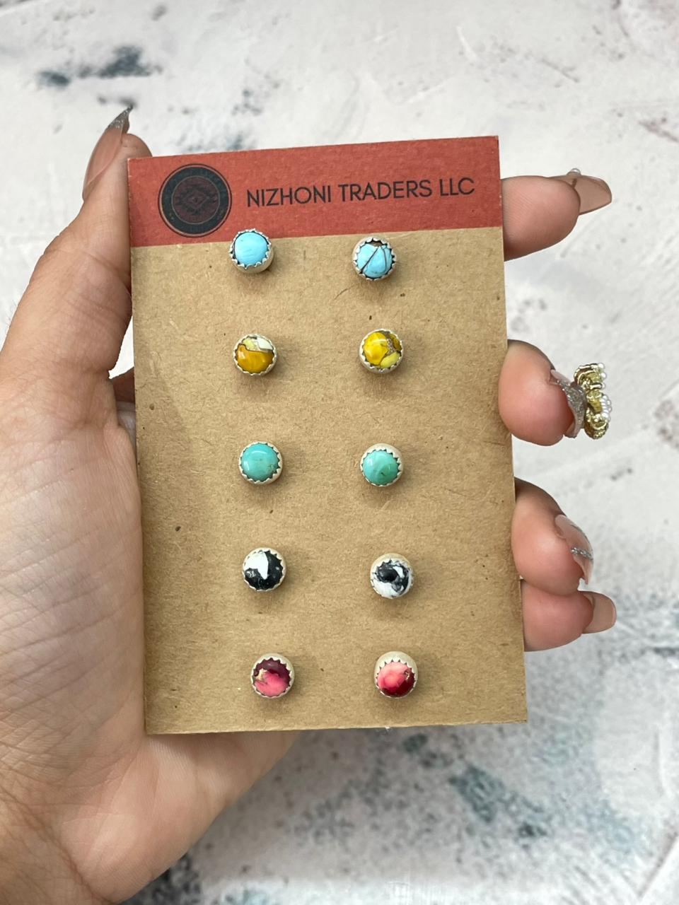 Handmade Sterling Silver Multi Stone Post Studs Earrings Set