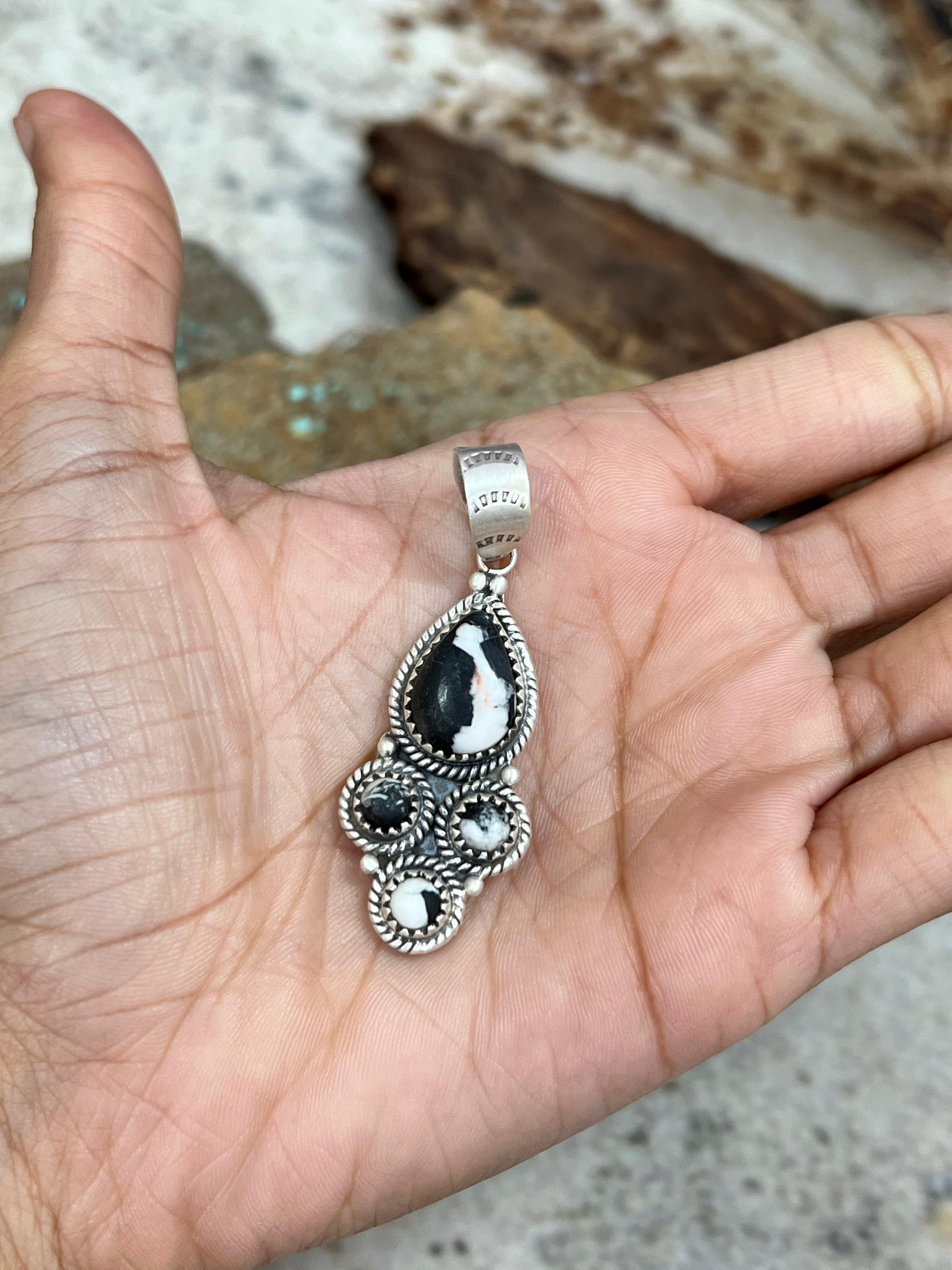 Handmade Sterling Silver White Buffalo Pendant Signed Nizhoni